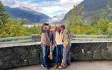 A family in port at Juneau on an excursion to Mendenhall Glacier