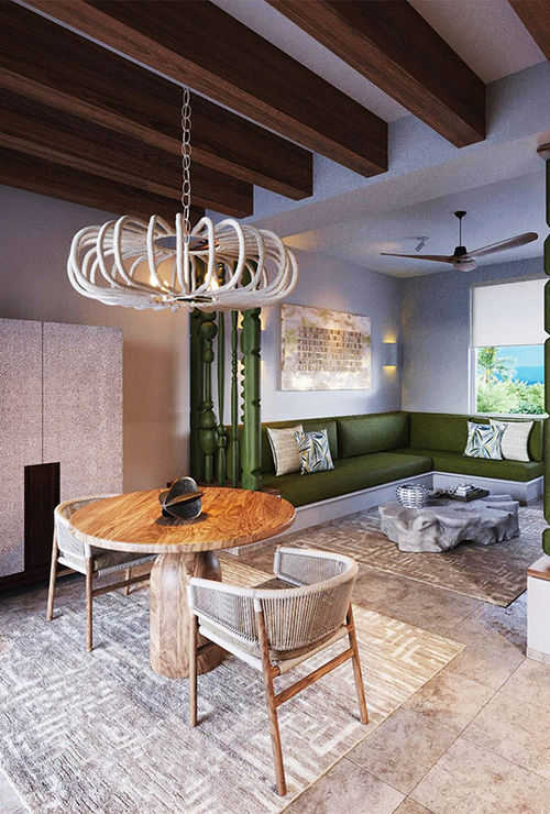 A model room showcasing a suite's living space at the Luxury Collection resort in Riviera Maya.