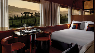 Rendering of a suite aboard La Dolce Vita train.