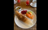 Breakfast buffets featured Indian and western options; with regional fare including dishes like dosas -- savory thin rice flour and gram flour crepes served with chutneys, sauces and often potatoes. Local fruits were also served, like papaya and grapes.