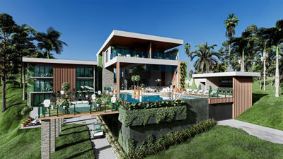 A rendering of the Casa Del Cielo, the 11,000-square-foot solar-powered villa opening May 1 at Surf Synergy in Costa Rica.