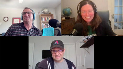 Clockwise from top left: Travel Weekly's aviation editor Robert Silk and managing editor Rebecca Tobin, and Brett Snyder, founder of Cranky Flier.