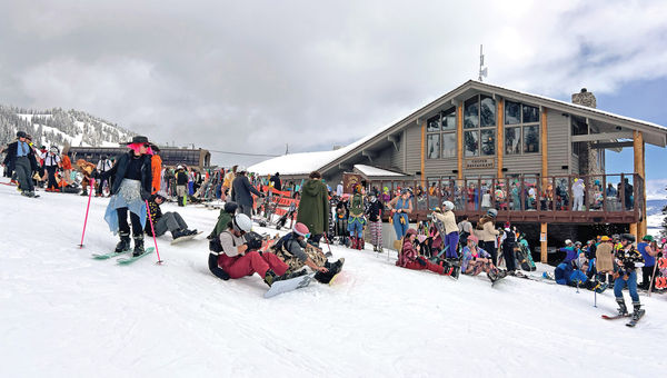 Gaper Day enthusiasts hung out at the midmountain Casper Lodge at Jackson Hole Mountain Resort. The annual tradition celebrates costumes on the slopes -- the more outlandish, the better.