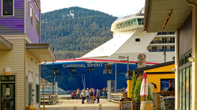 The Carnival Spirit docked in Juneau, Alaska.