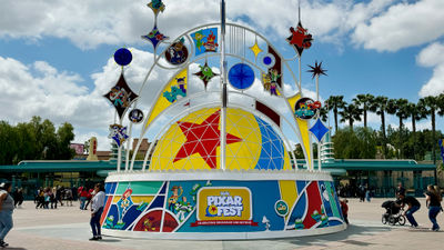 A 25-foot sculpture celebrating Pixar Fest graces the Esplanade between Downtown Disney, Disneyland and Disney California Adventure.