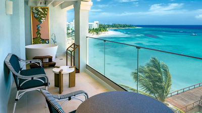 T view from a one-bedroom beachfront butler suite at Sandals Dunn's River. The resort is among those participating in the Jamgetaway promotion.