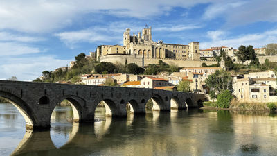 Beziers Cathedral, with the city’s 12th-century Old Bridge in the foreground.