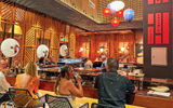 The Japanese-inspired interior of Gatsu Gatsu, which specializes in sushi and izakaya-style fare.