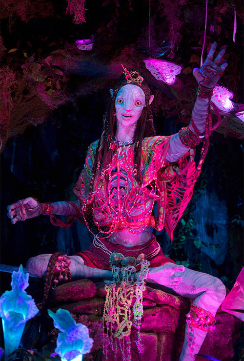 The Na'vi shaman audio-animatronic figure featured on the attraction Na'vi River Journey in Pandora -- The World of Avatar.