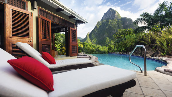 The Orchid Villa pool at St. Lucia's Stonefield Villa Resort, a former cacao plantation owned and operated by the Brown family.