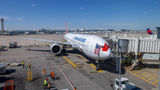 The first Turkish Airlines flight to Denver sits at the gate shortly after arrival on June 11.