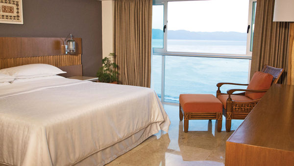 While rooms at the resort don't have balconies, they do have floor-to-ceiling windows that provide some spectacular views of the Bay of Banderas.